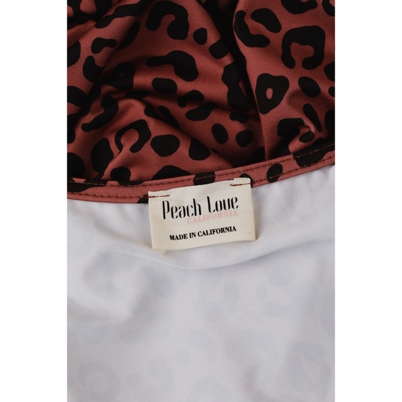 Sz L Peach Love California Silky Leopard Print Long Sleeve V Neck Bodysuit EUC - Picture 3 of 4